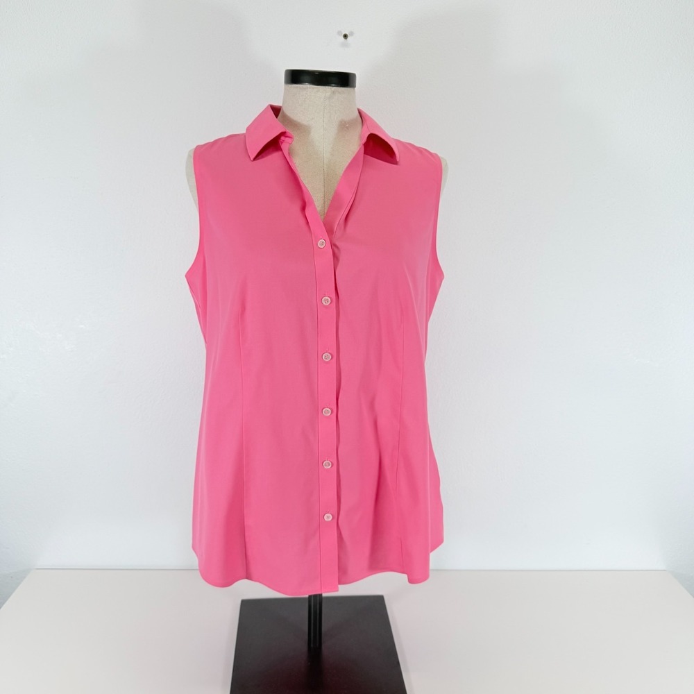 Talbots Pink Sleeveless Non-Iron Button Up Shirt Blouse Size 8 Summer Classic